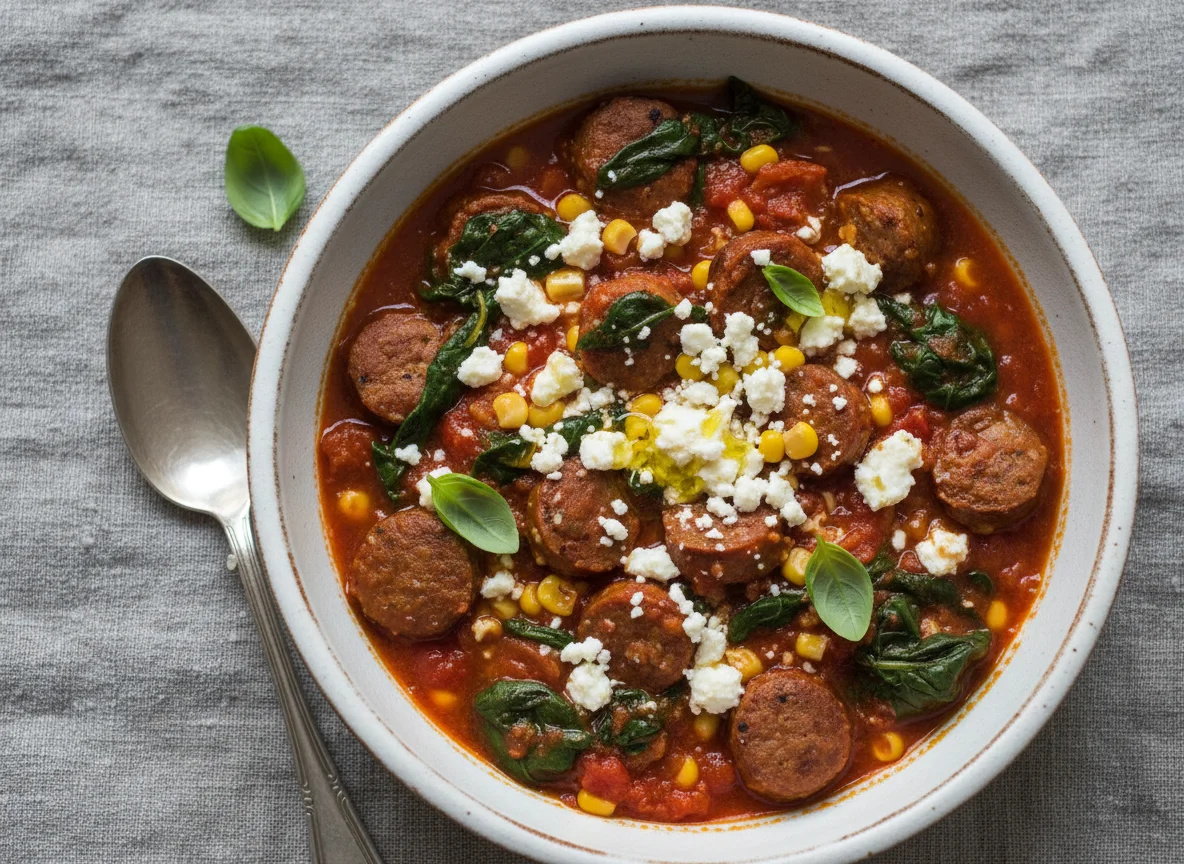 Sausage and Spinach Stew with Feta photo
