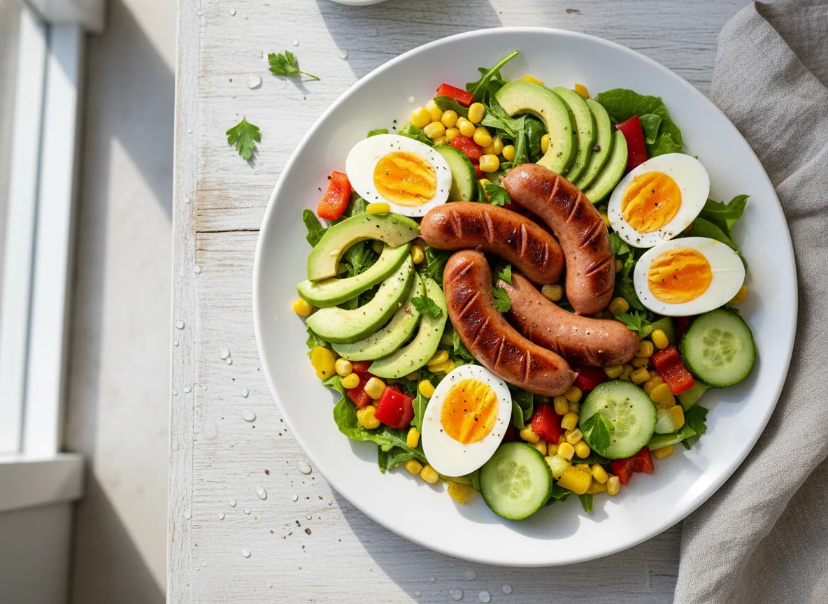 Sausage, Avocado, Egg, and Vegetable Salad photo