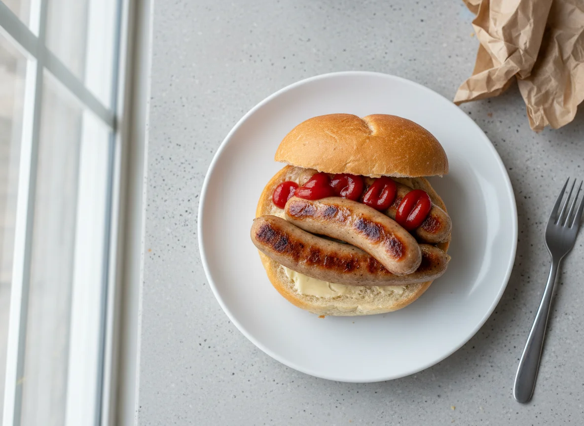 Sausage Bap with Tomato Ketchup photo