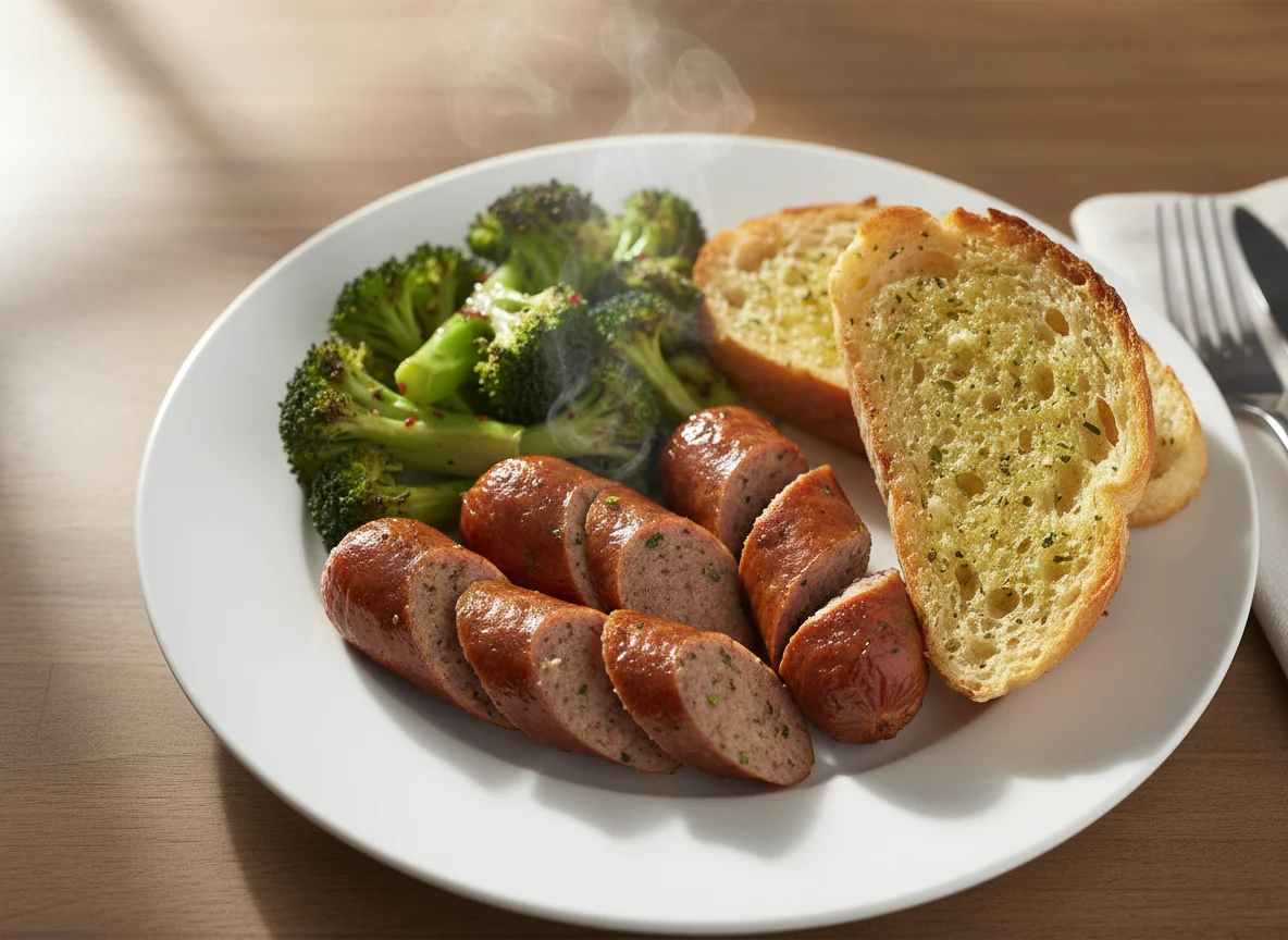Sausage, Broccoli, and Garlic Bread photo