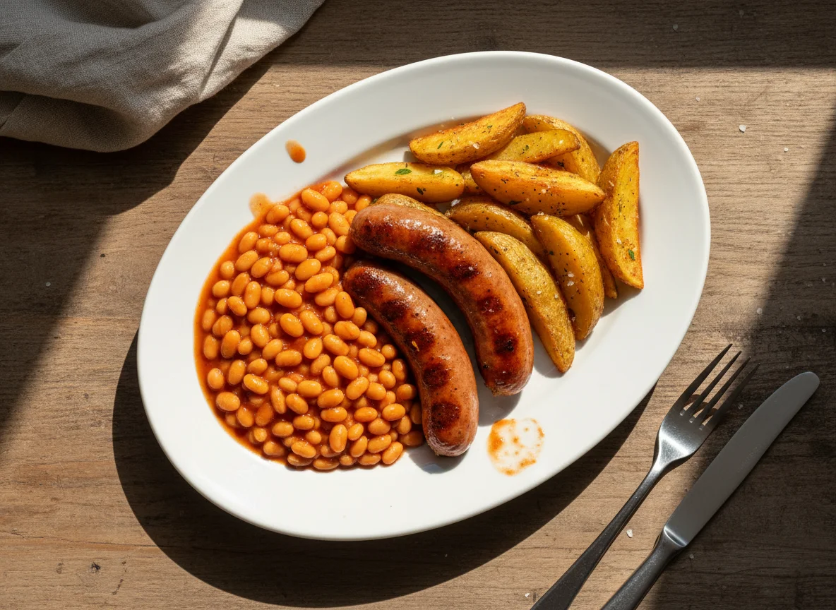 Sausage, Chips and Beans photo
