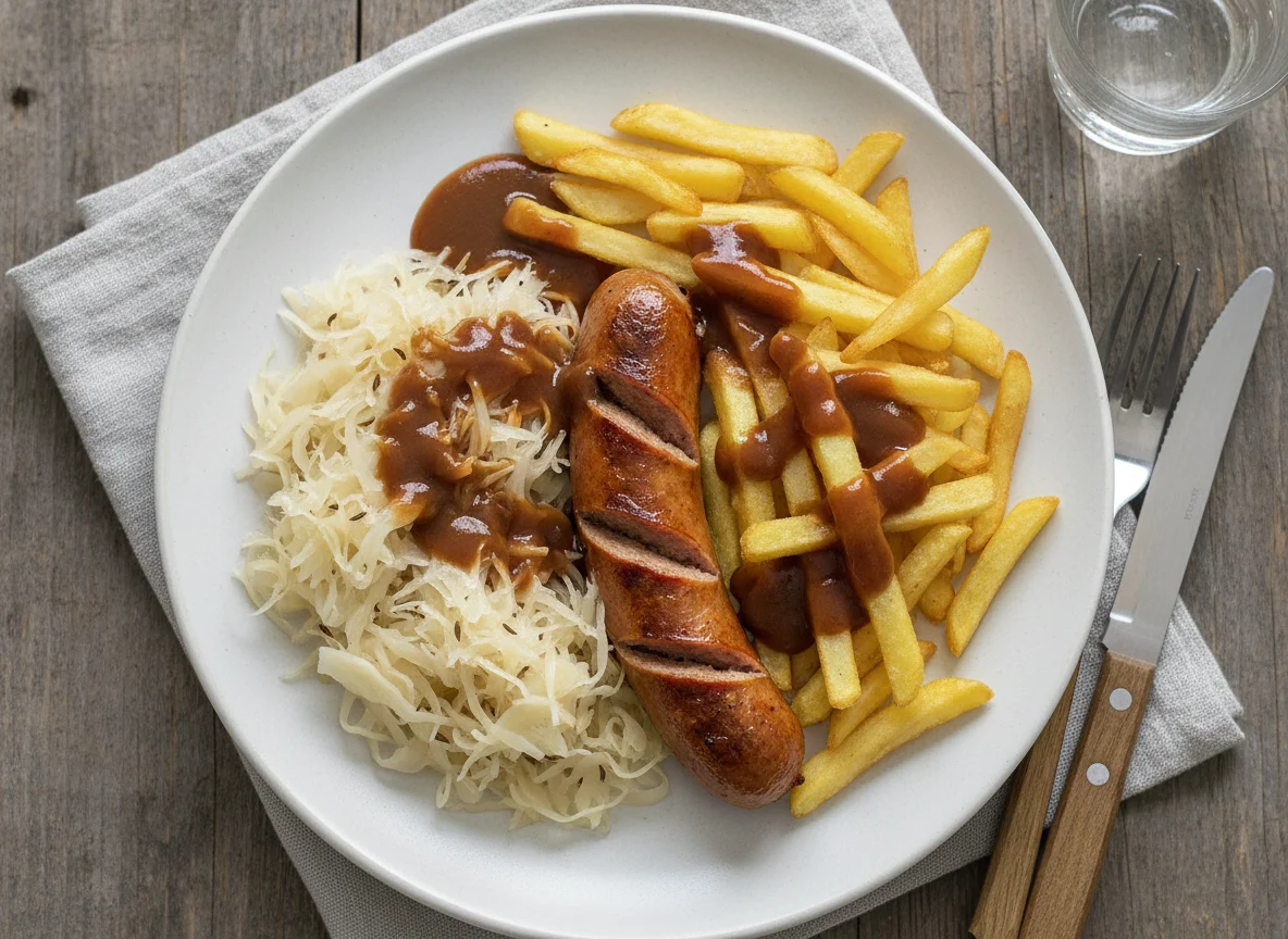Sausage, Chips and Sauerkraut photo