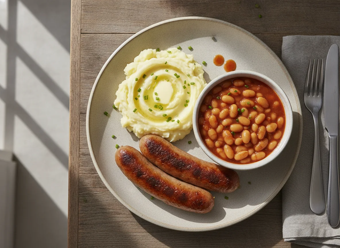 Sausage, Mash and Baked Beans photo