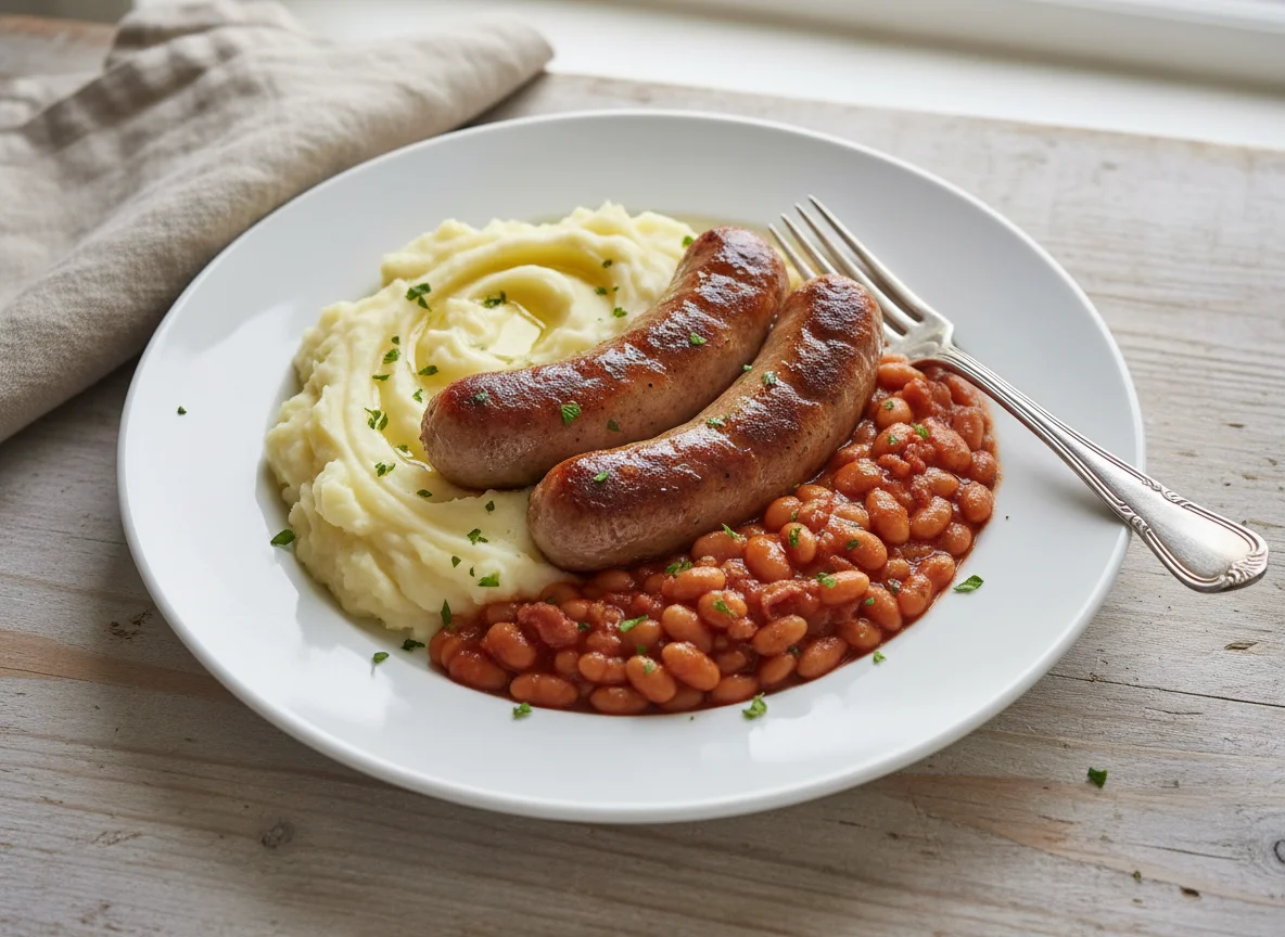 Sausage, Mash and Beans photo