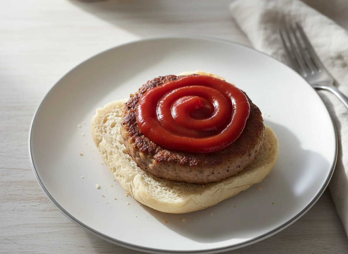 Sausage Patty with Ketchup on Bread photo