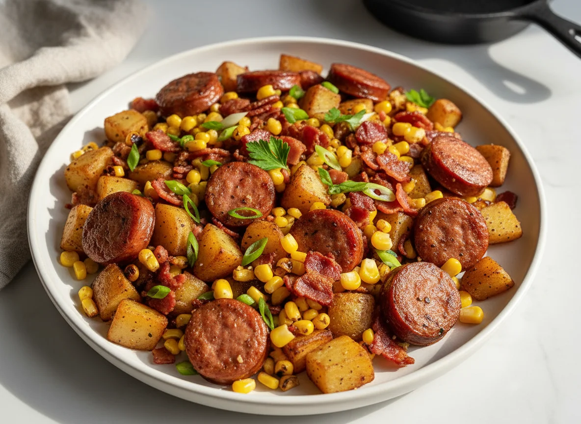 Sausage, Potato, Corn, and Bacon Hash photo