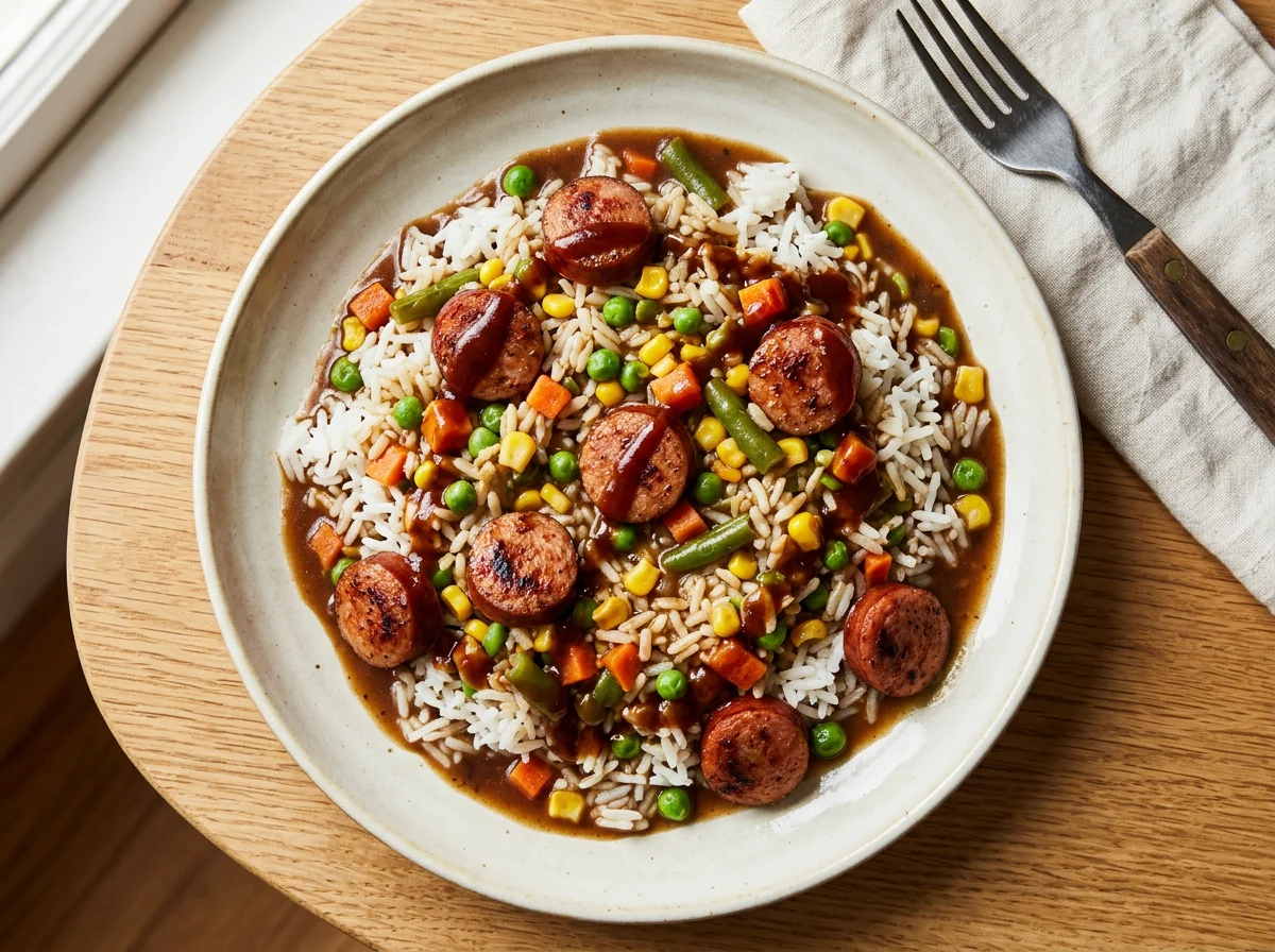 Sausage, Rice and Mixed Vegetables photo