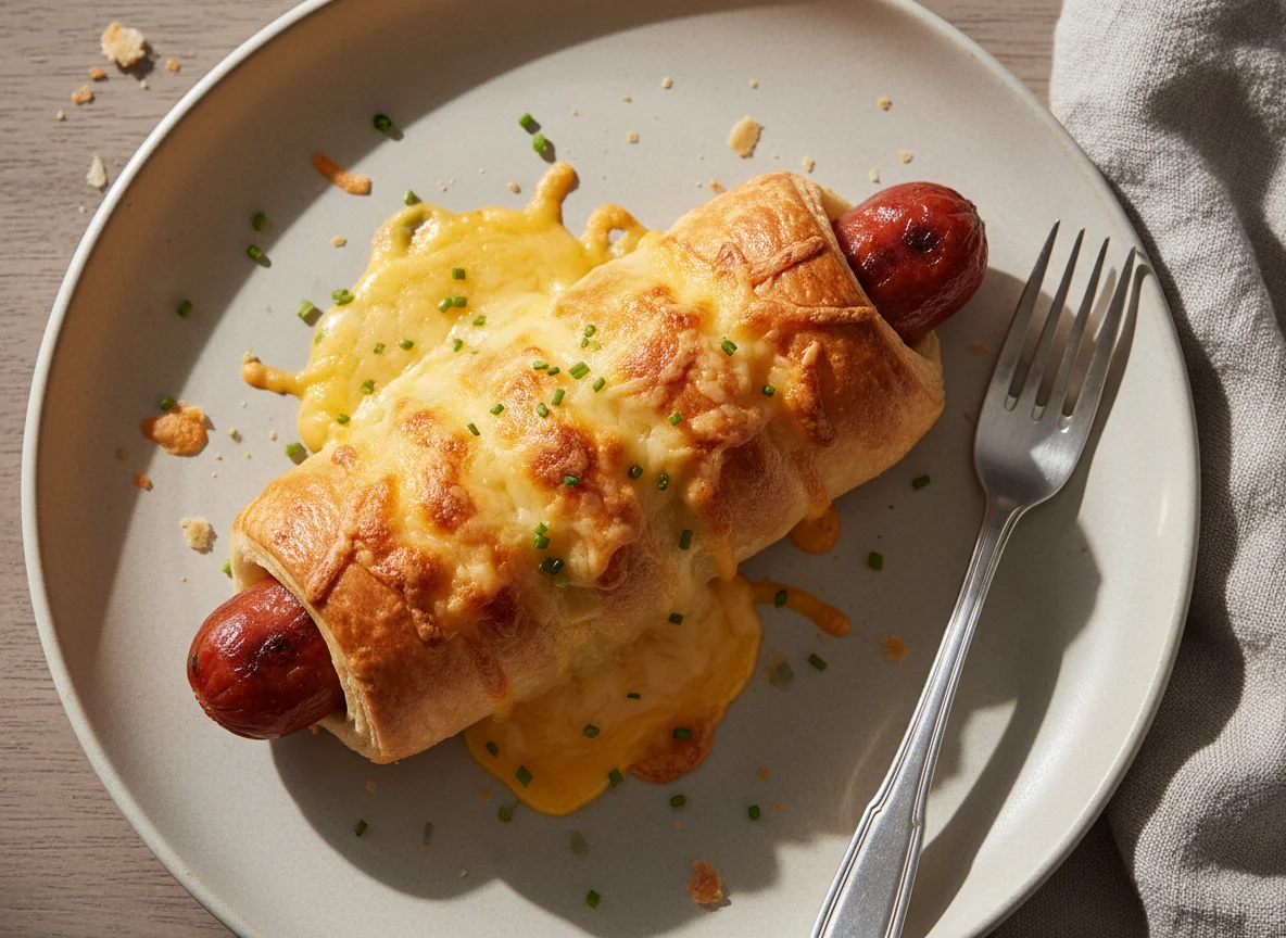 Sausage roll with cheese photo