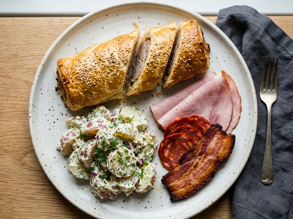 Sausage Roll with Cold Cuts and Potato Salad photo