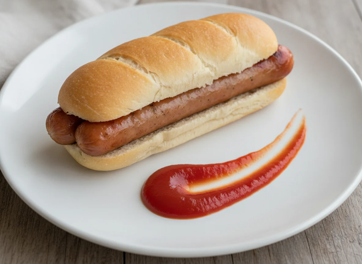 Sausage roll with ketchup photo