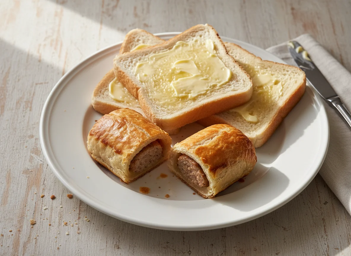 Sausage Rolls and Buttered Toast photo