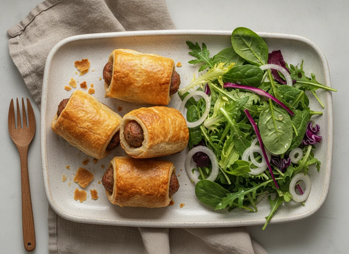 Sausage rolls with side salad photo
