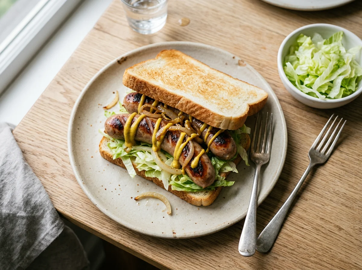 Sausage Sandwich with Shredded Lettuce photo