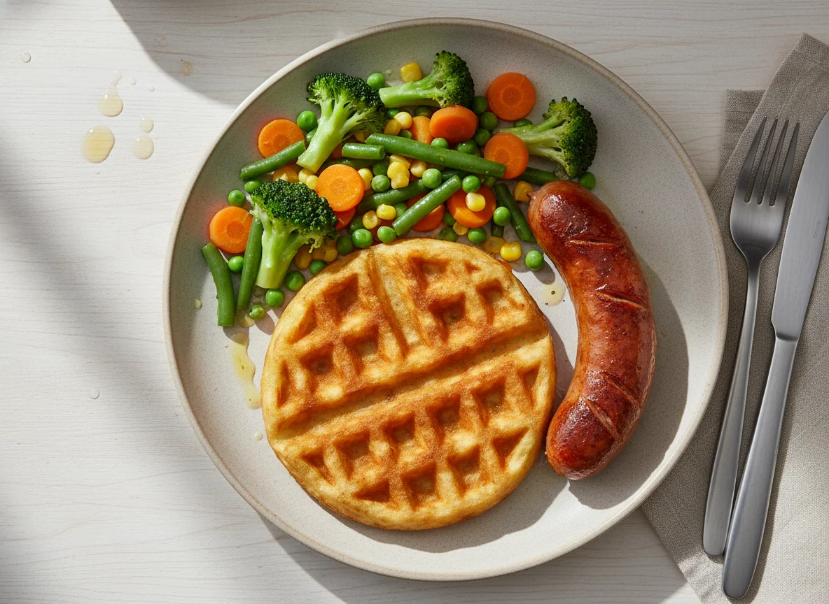 Sausage, Waffle and Mixed Vegetables photo