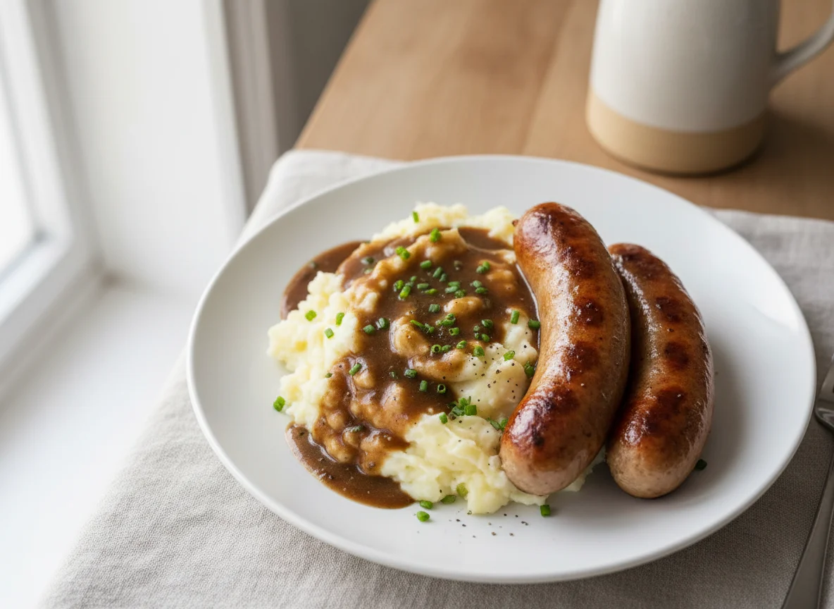 Sausage with Mashed Potatoes and Gravy photo