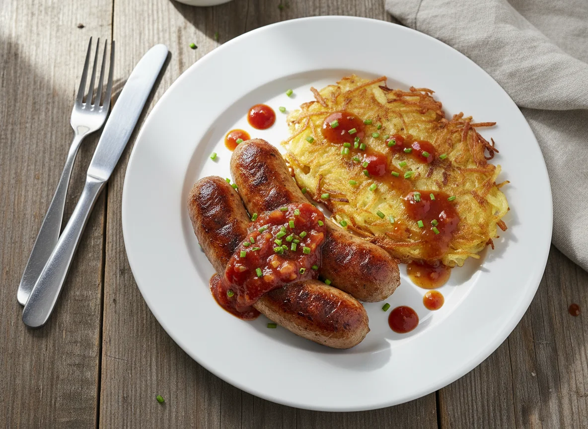 Sausages and Potato Pancake with Sauce photo