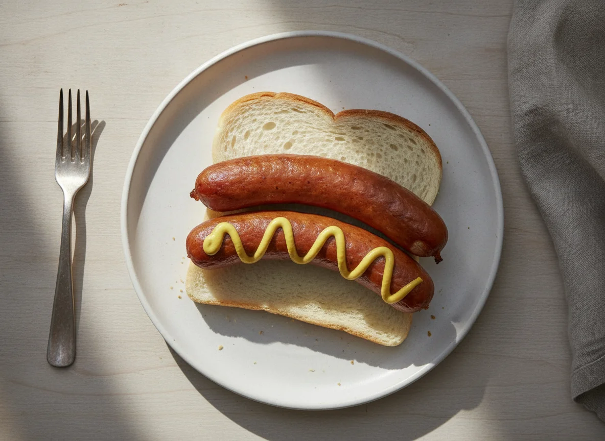 Sausages on White Bread with Mustard photo