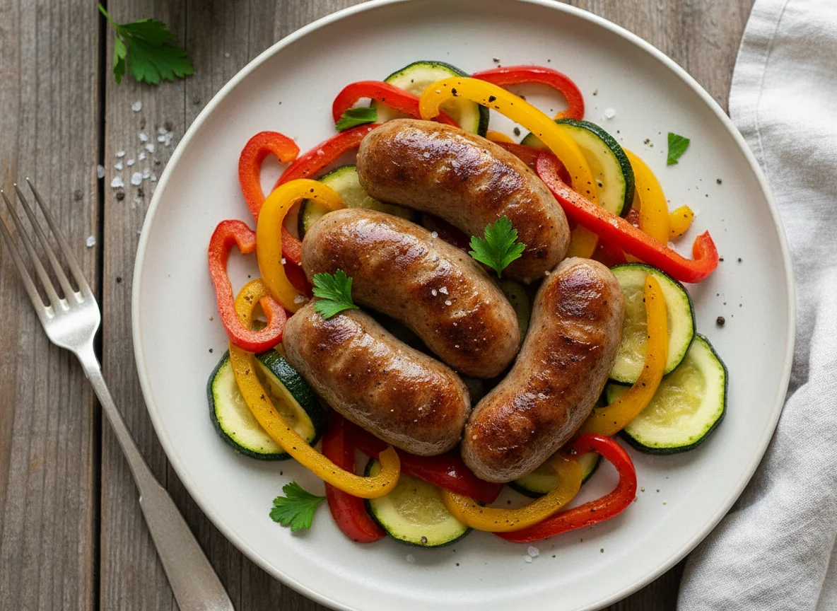 Sausages with Bell Peppers and Zucchini photo