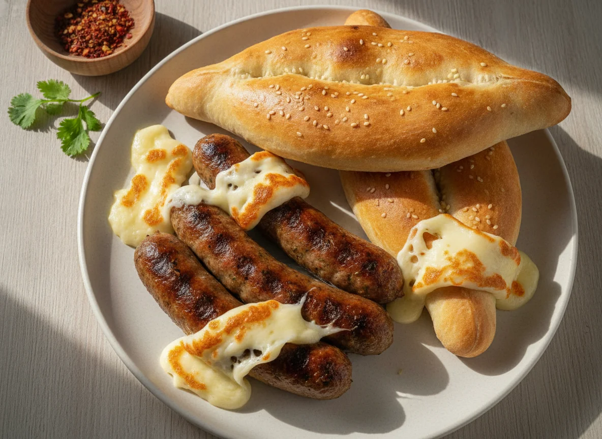 Sausages with Georgian Bread and Sulguni Cheese photo