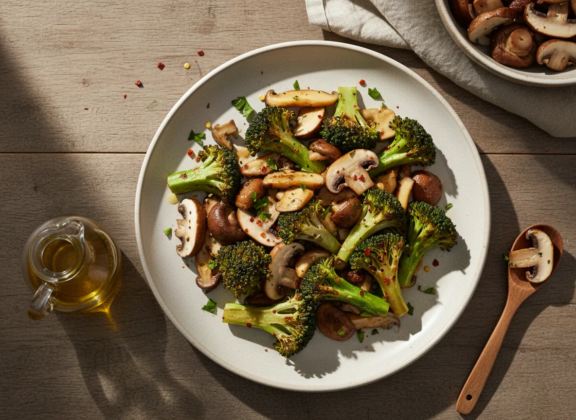 Sautéed Broccoli and Mushrooms photo