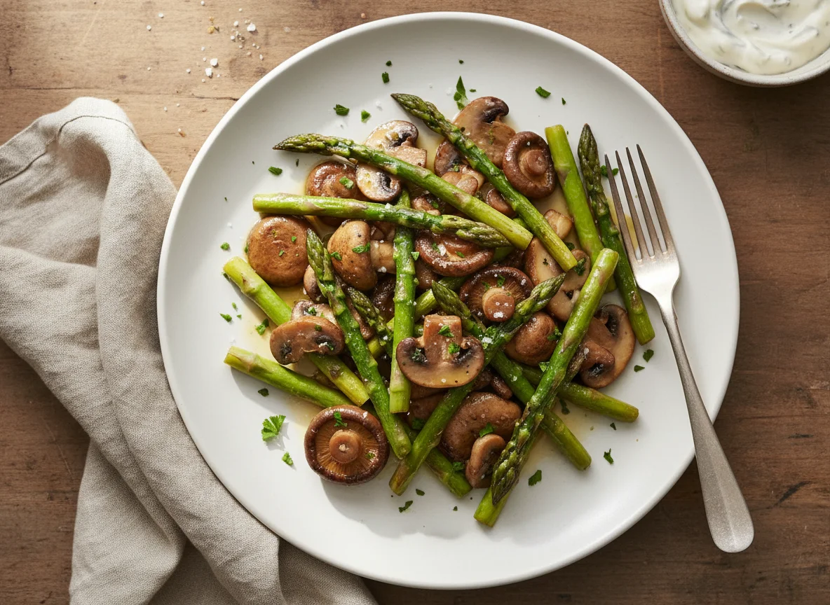 Sautéed Mushrooms and Asparagus photo