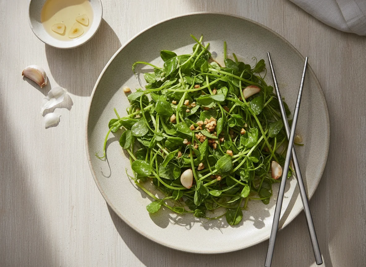 Sautéed Pea Shoots with Garlic photo