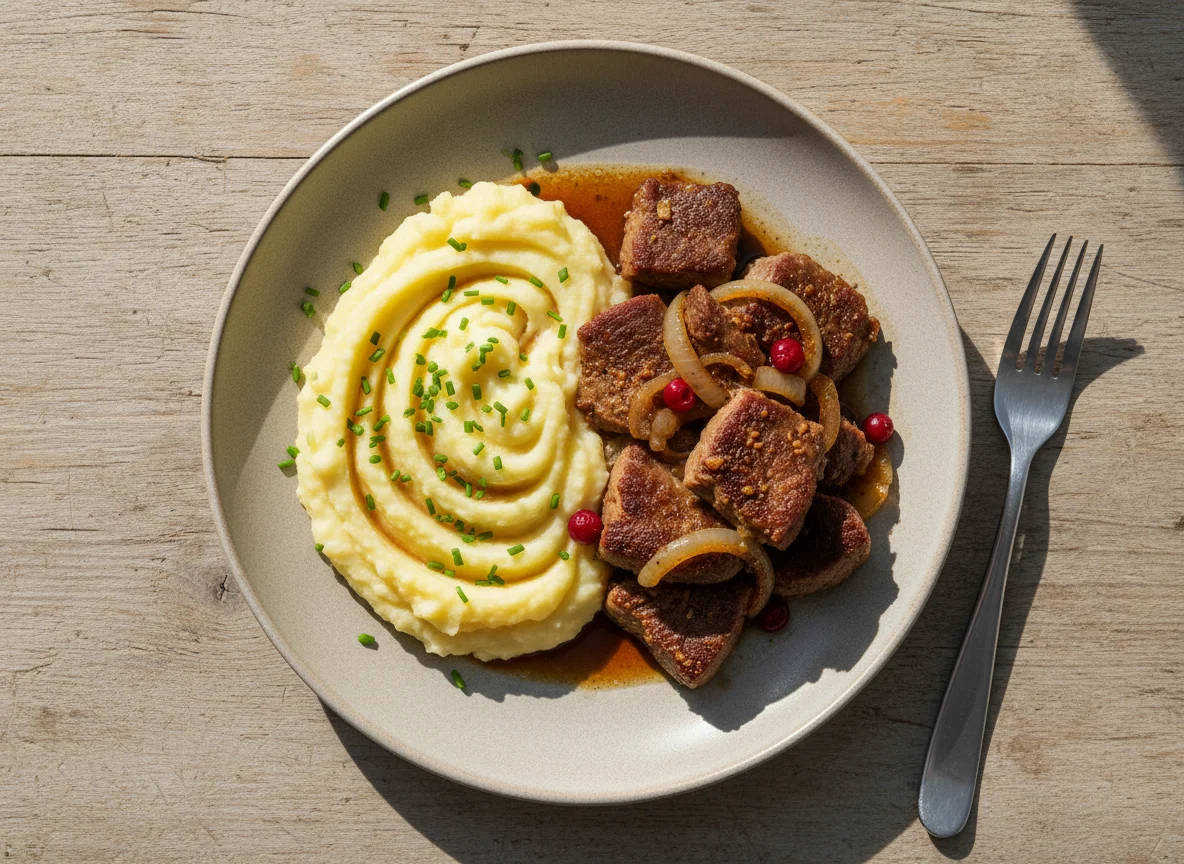 Sautéed Reindeer with Mashed Potatoes photo