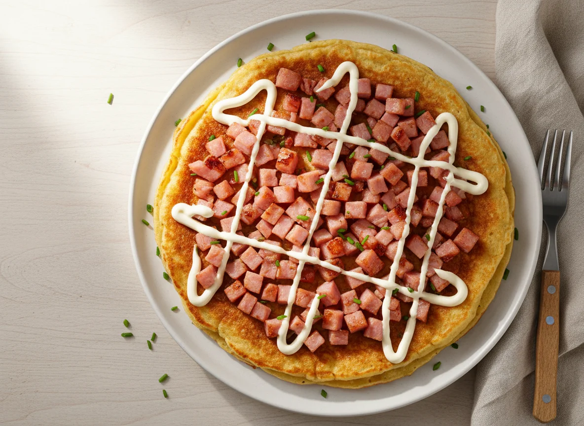 Savory Pancake with Ham and Mayonnaise photo