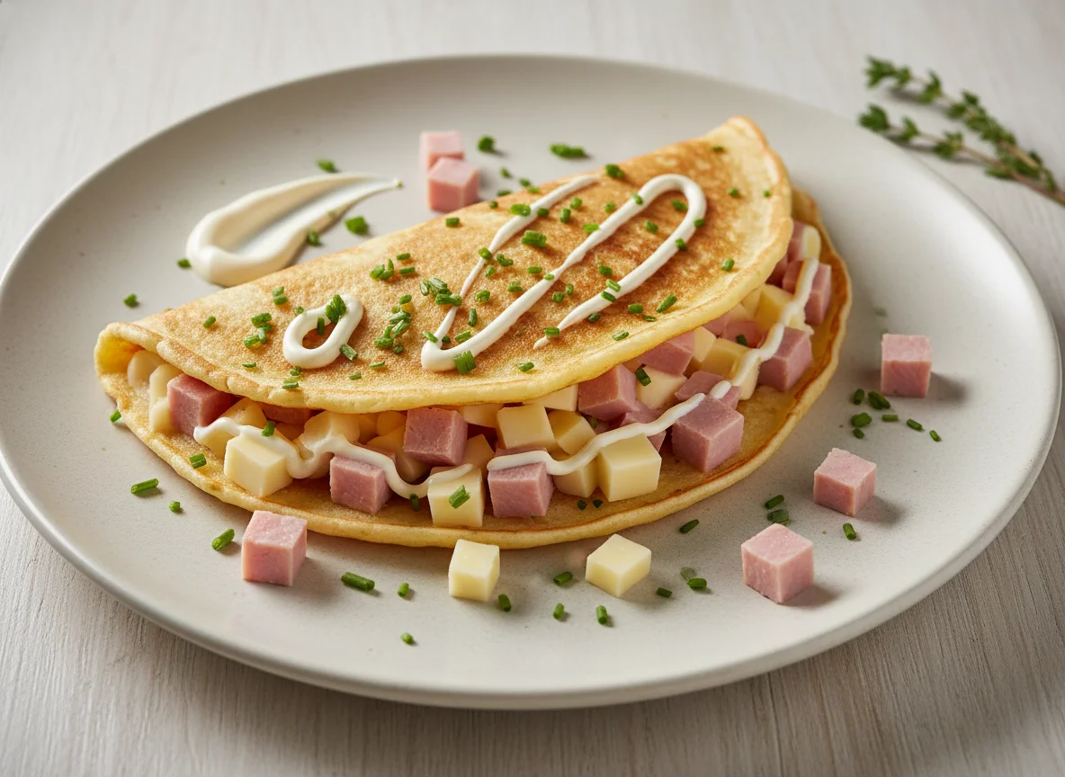 Savory Pancake with Ham, Cheese, and Mayonnaise photo