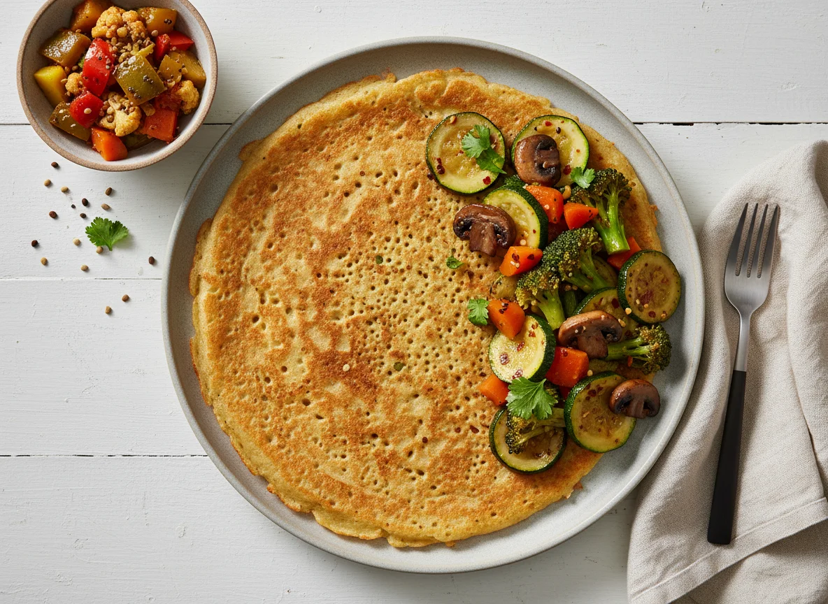 Savory Pancake with Sauteed Vegetables and Pickle photo