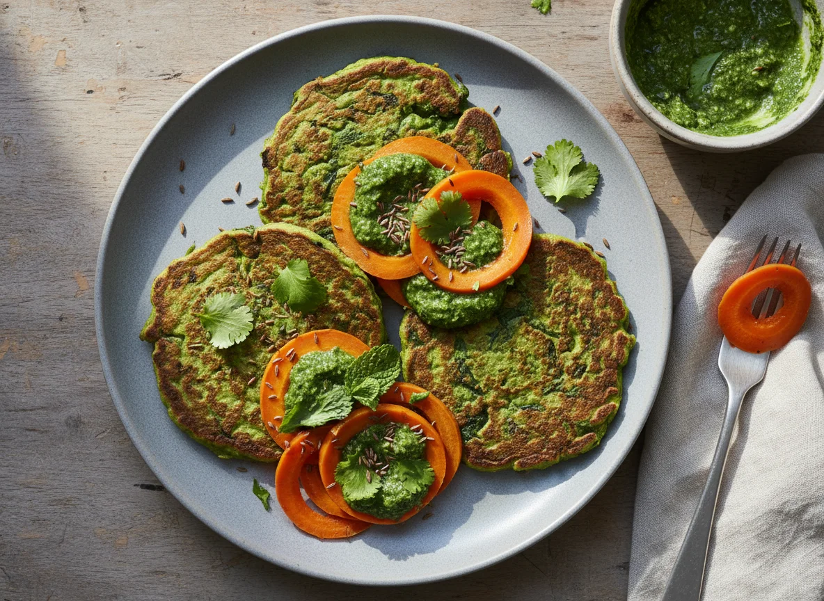 Savory Pancakes with Carrots and Chutney photo