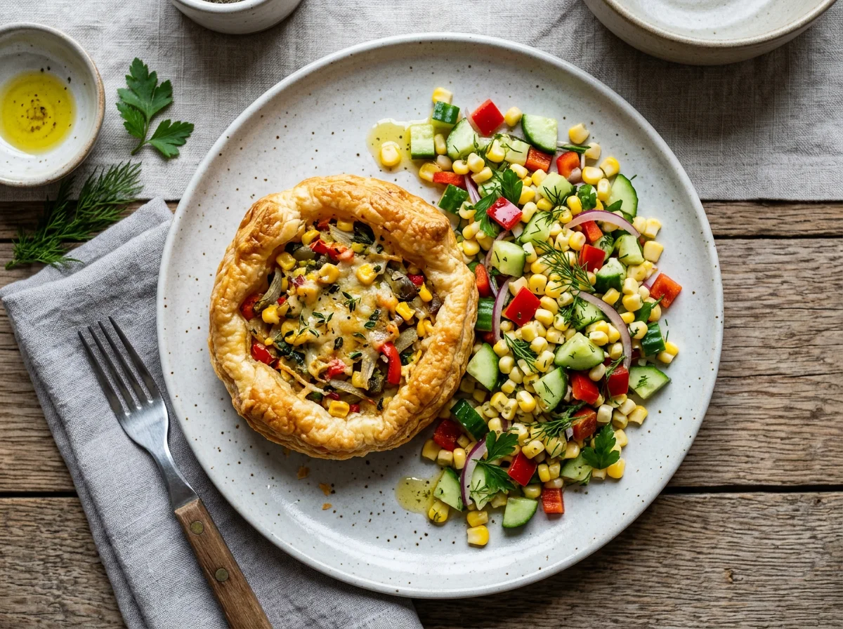 Savory Pastry with Corn and Cucumber Salad photo