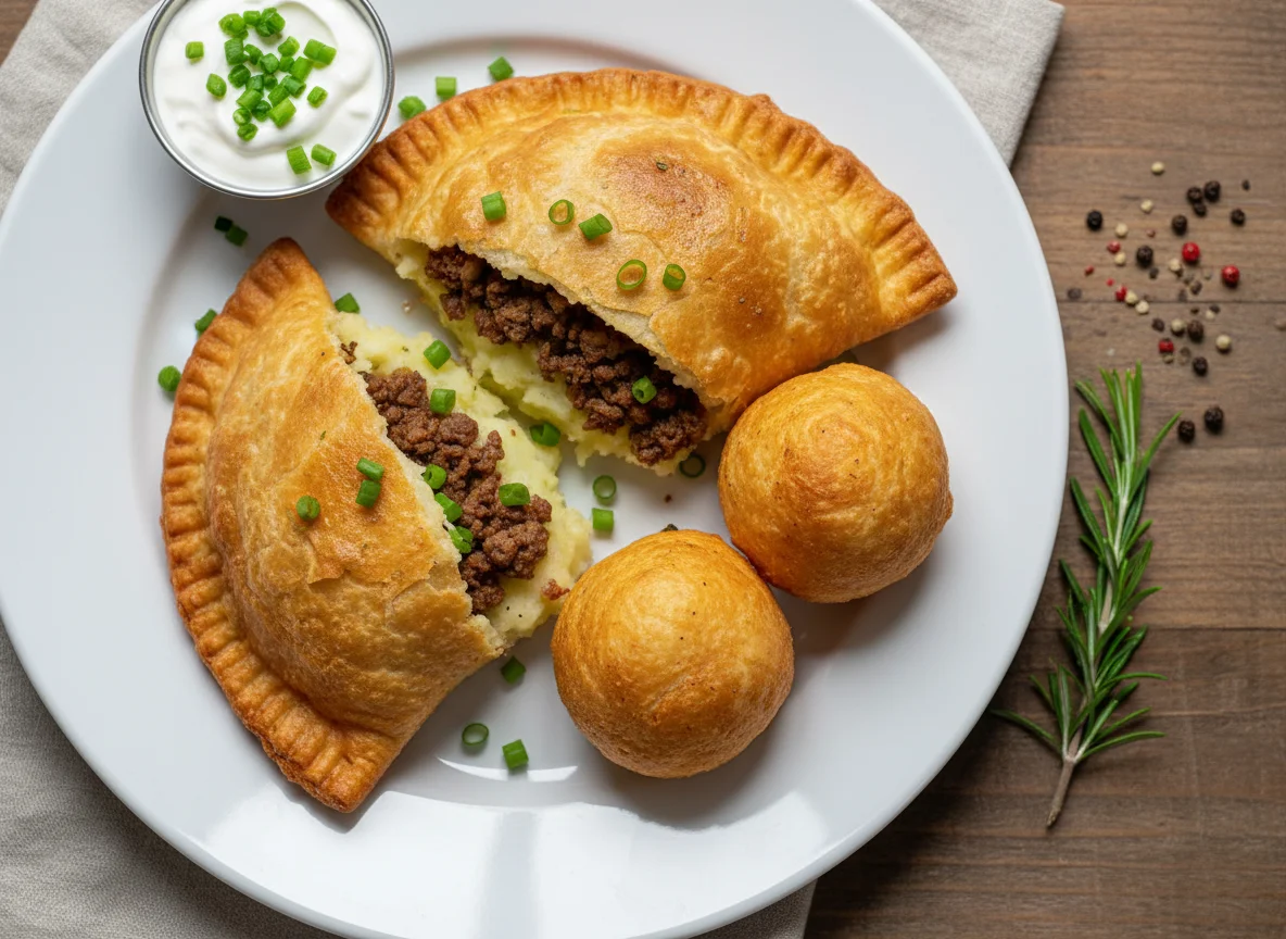 Savory Pastry with Potato and Meat Filling photo