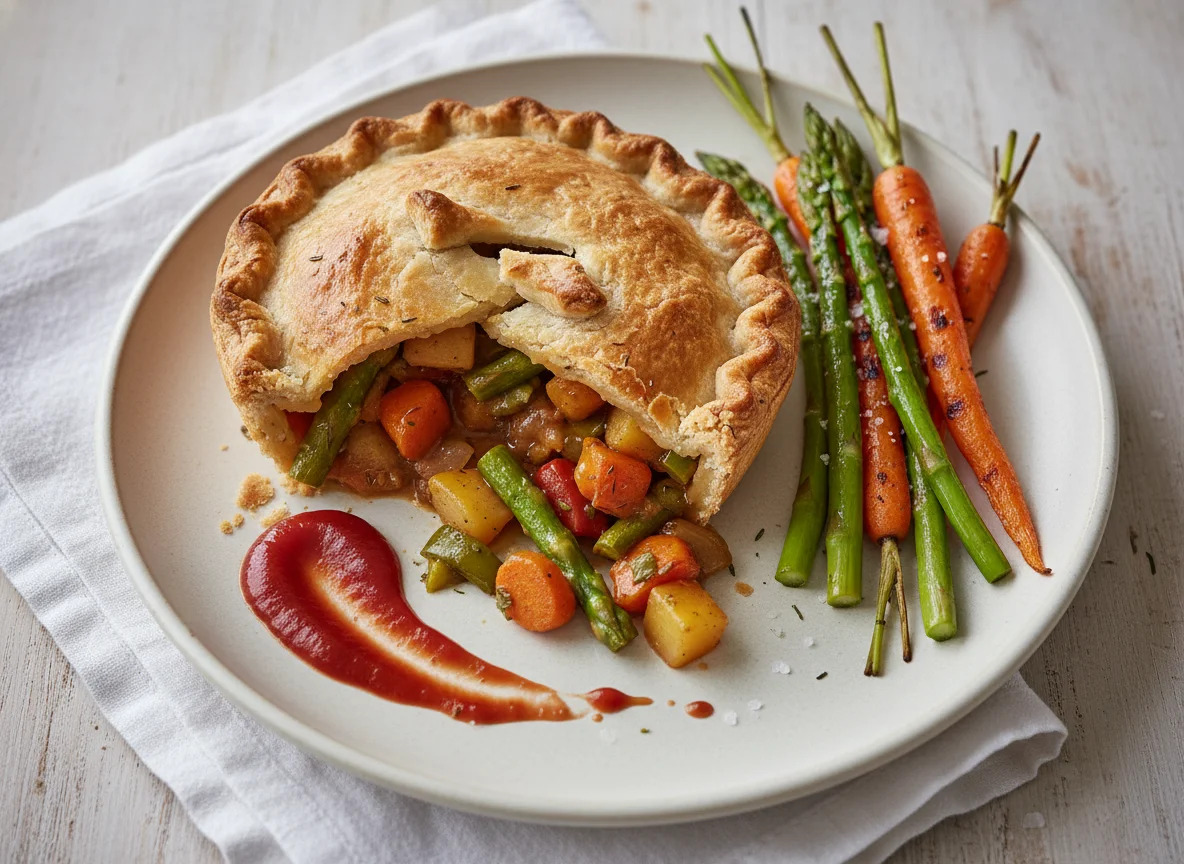 Savory Pie with Roasted Vegetables and Ketchup photo