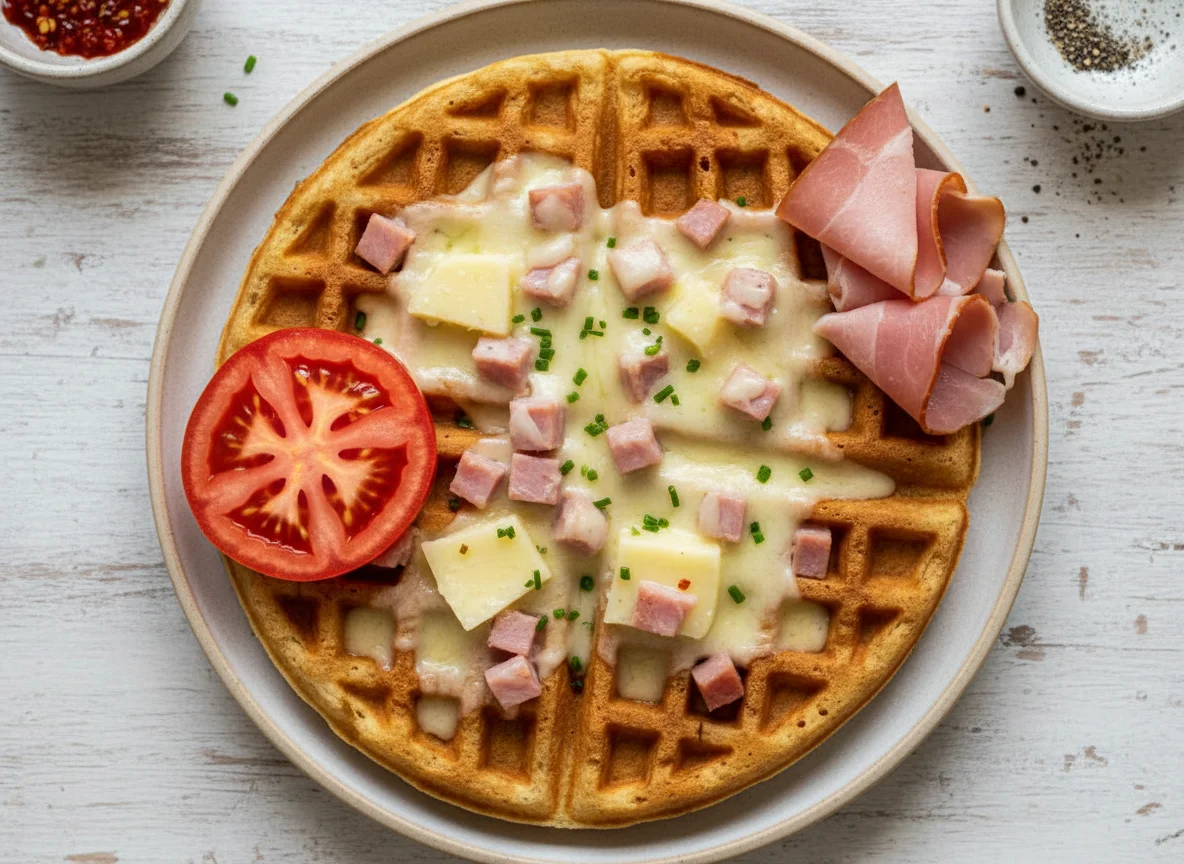 Savory Waffle with Ham and Cheese photo