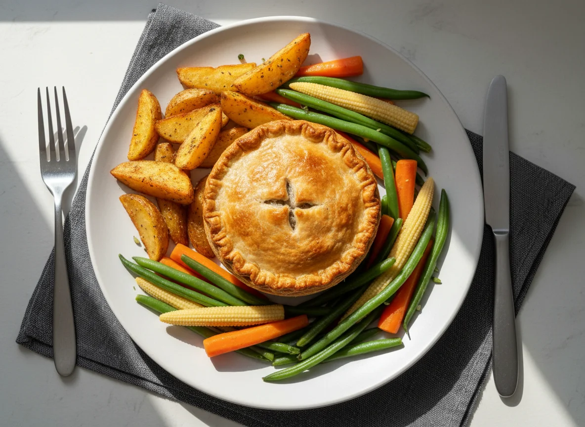 Savoury Pie with Wedges and Vegetables photo
