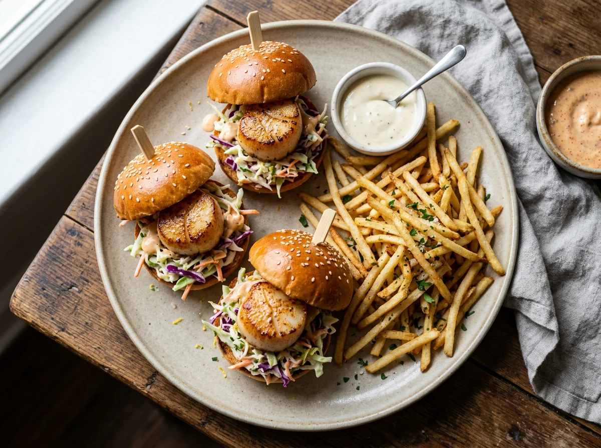 Scallop Sliders with Shoestring Fries photo