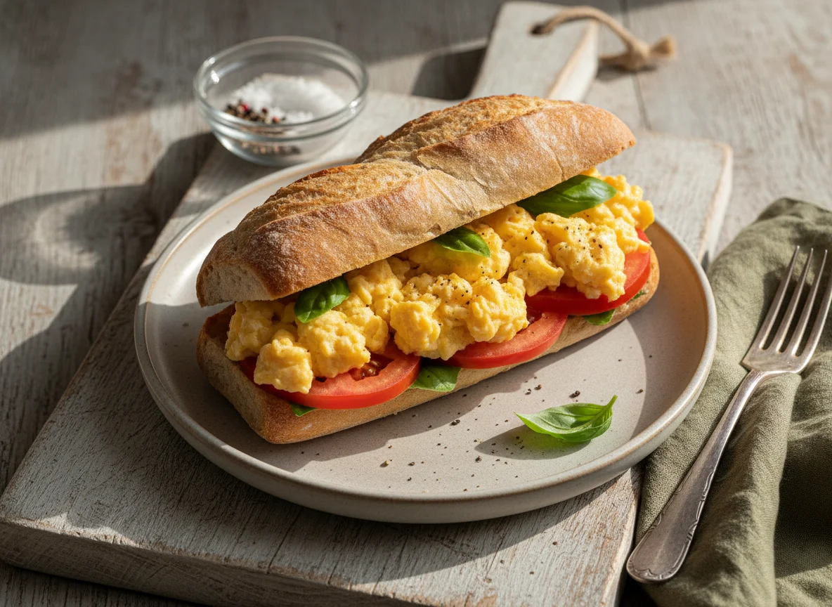 Scrambled Egg and Tomato Sandwich photo