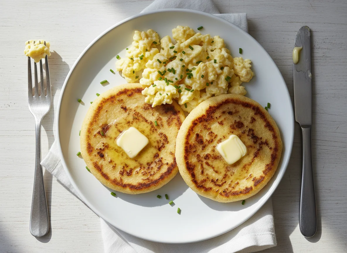 Scrambled Eggs and Arepa with Butter photo