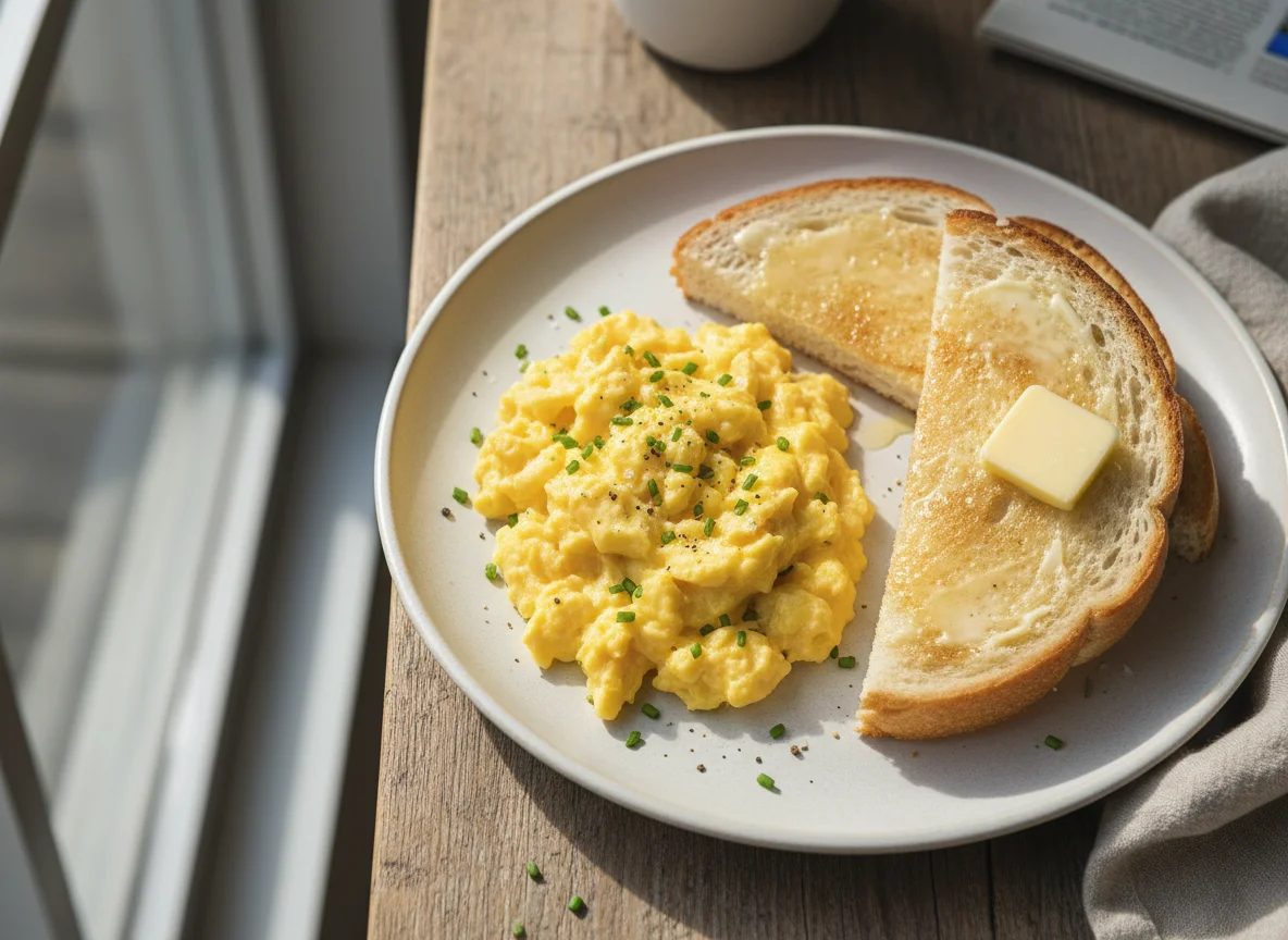 Scrambled Eggs and Buttered Toast photo
