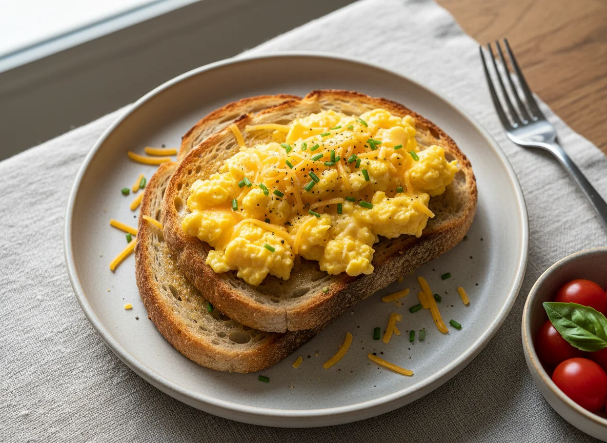 Scrambled Eggs and Cheese on Toast photo
