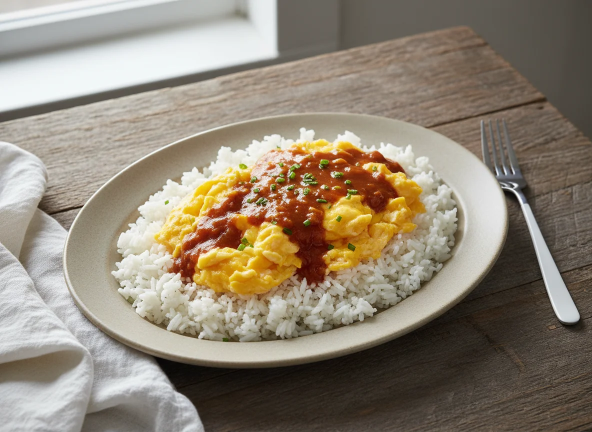 Scrambled Eggs and Rice with Sauce photo