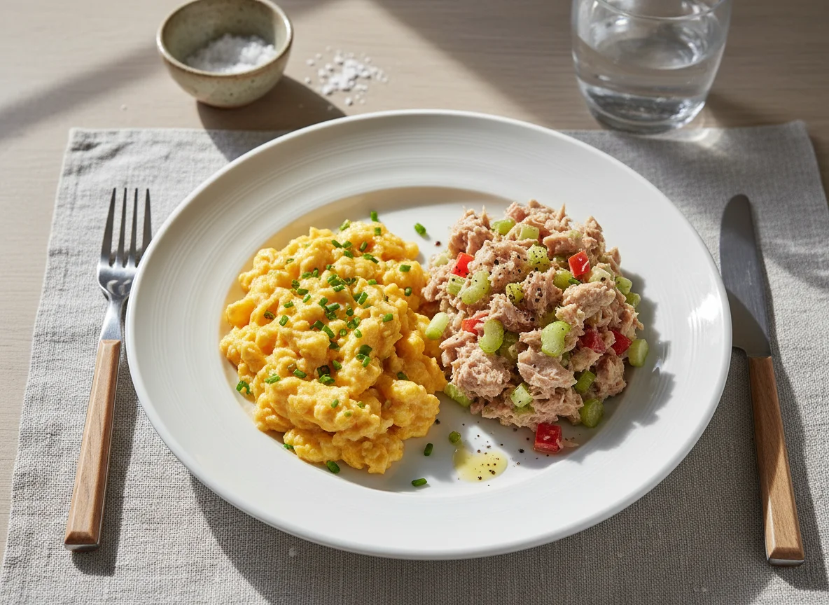 Scrambled Eggs and Tuna Salad photo