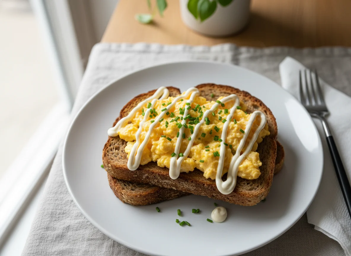 Scrambled Eggs on Toast with Mayonnaise photo