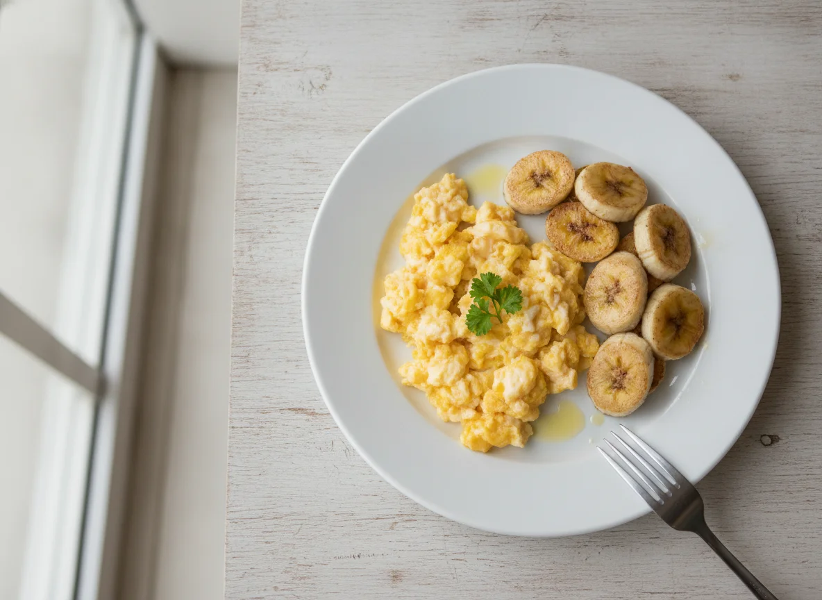 Scrambled eggs with banana photo