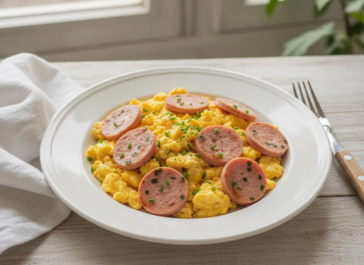 Scrambled eggs with cachir photo