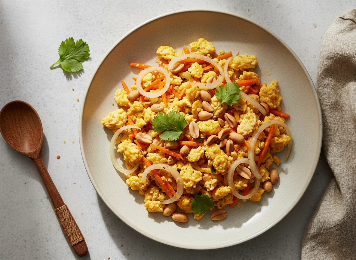 Scrambled Eggs with Carrots, Onions, and Peanuts photo