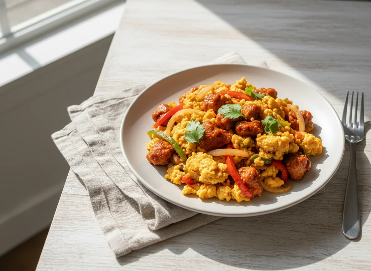 Scrambled Eggs with Chili Chicken photo