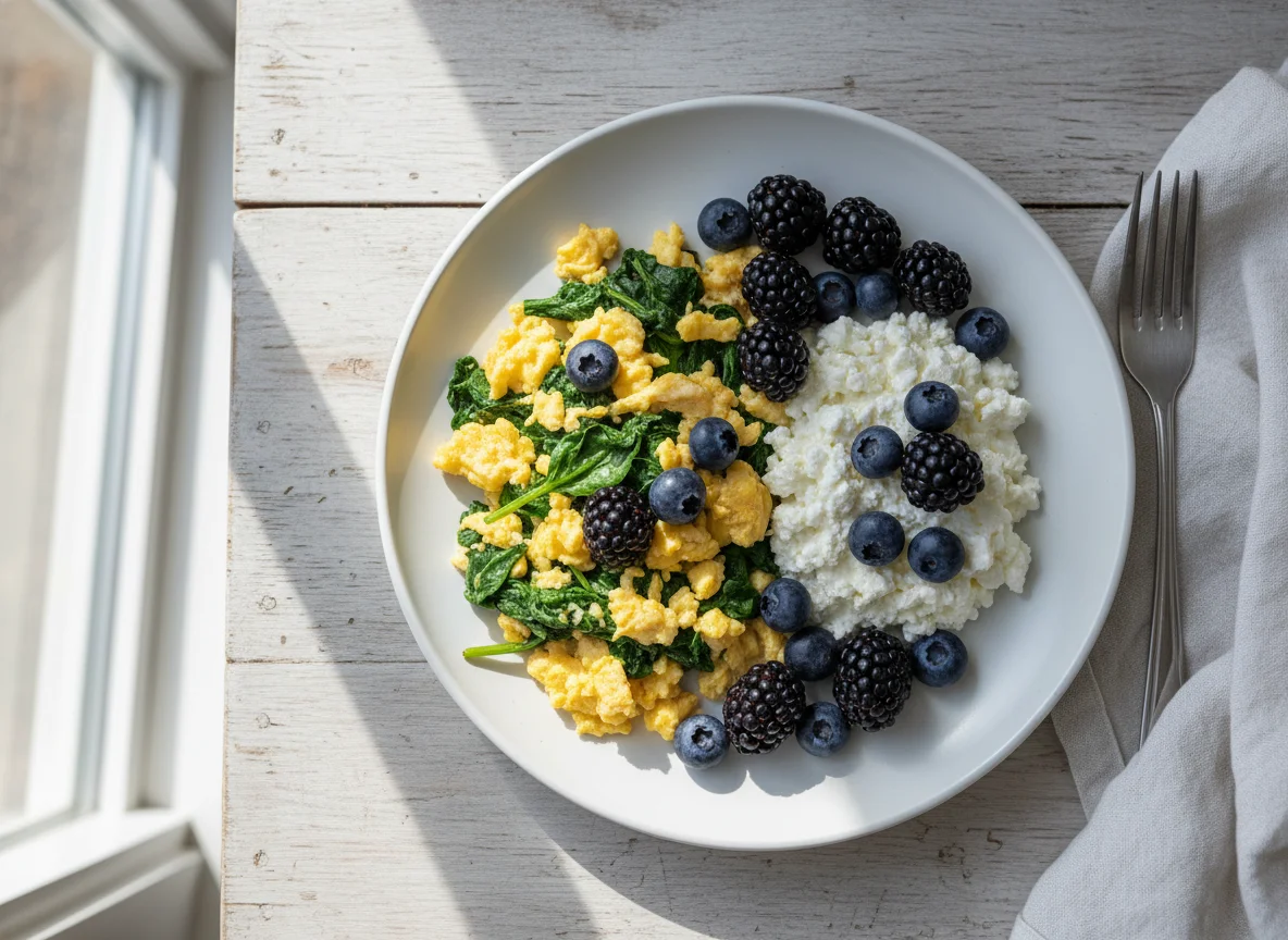 Scrambled Eggs with Cottage Cheese and Berries photo