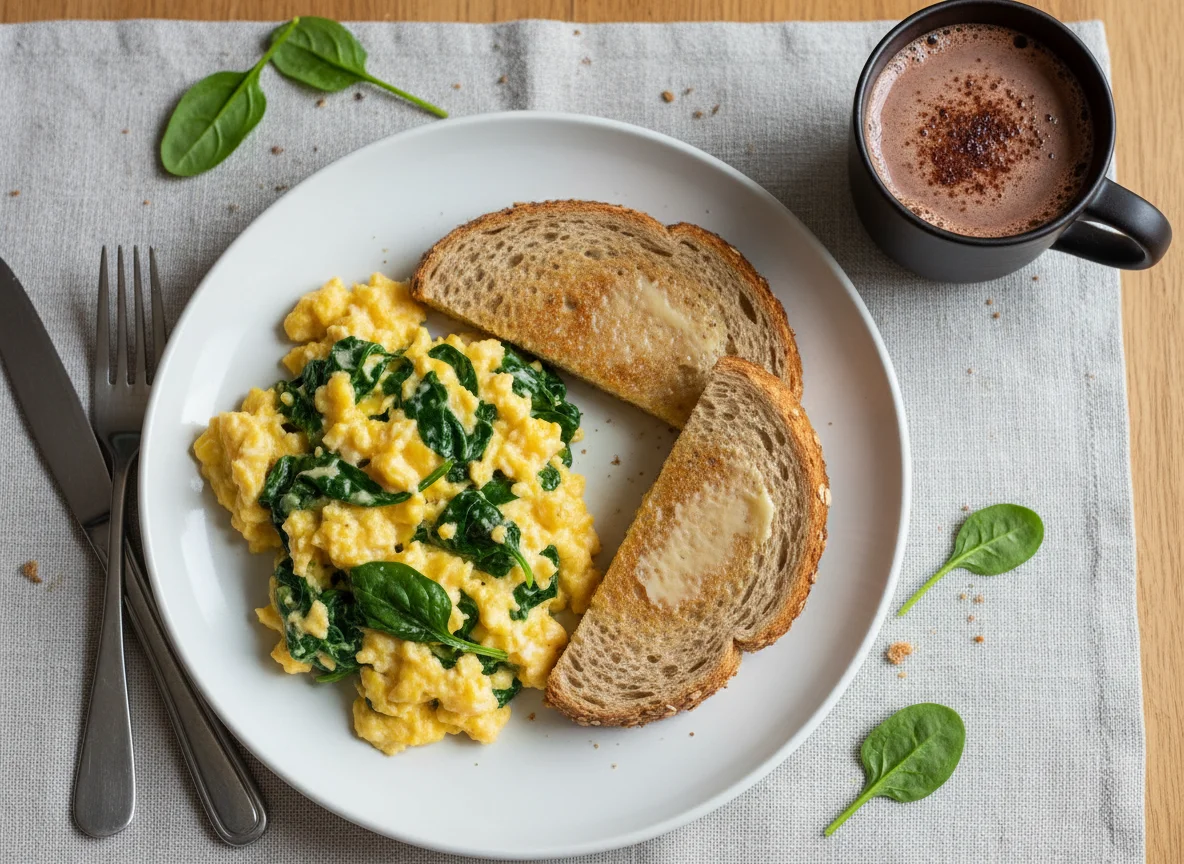 Scrambled Eggs with Greens and Toast photo